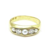A Victorian 18ct gold, pearl and diamond ring, 3.