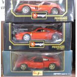 Two Burago Ferrari models, 1984 GTO, 250 GTO 1962 and a Maisto Ferrari 348 TS, 1990,