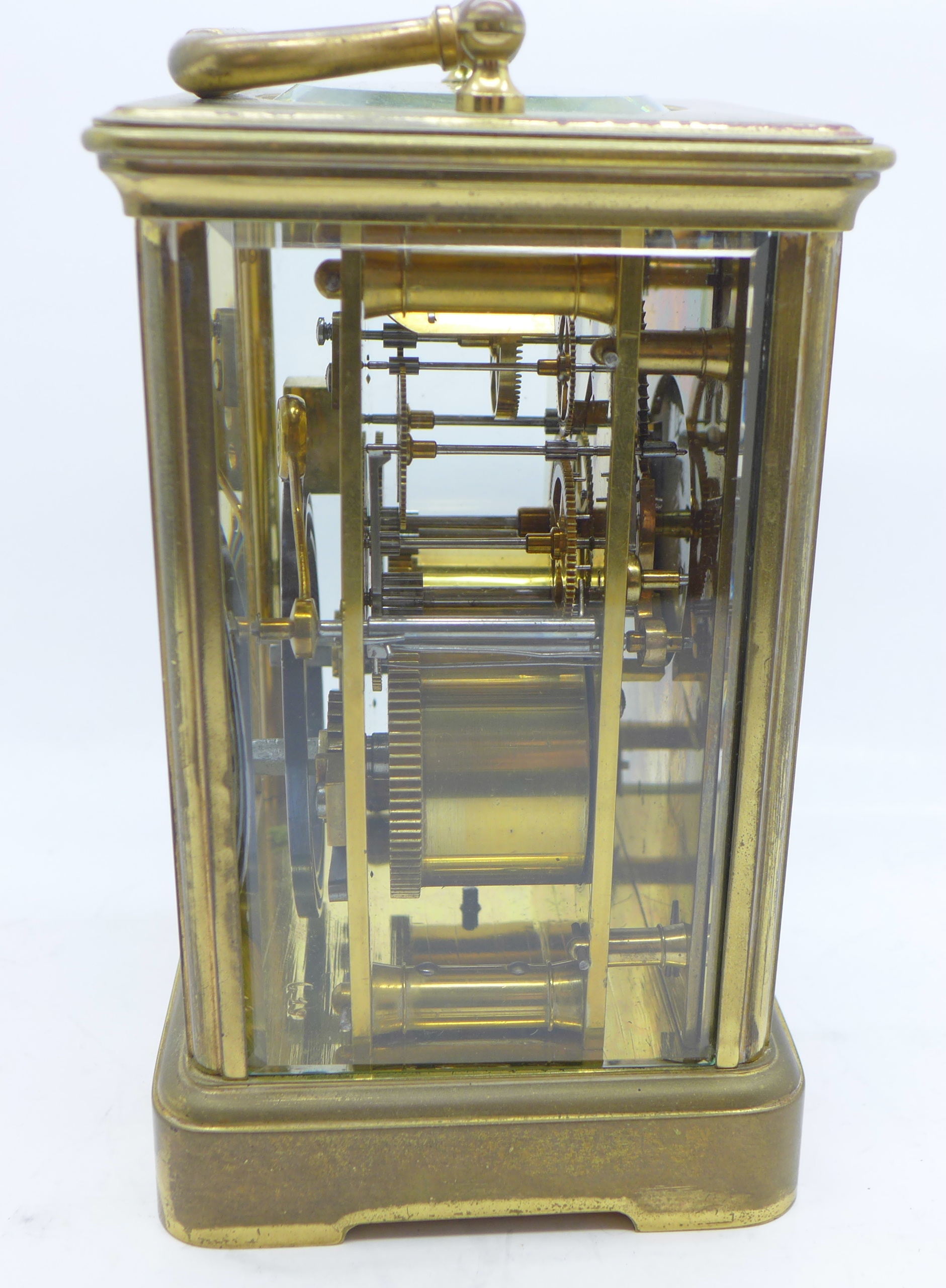 A John Simmons of Cheltenham brass and four glass sided carriage clock, 14. - Image 6 of 7
