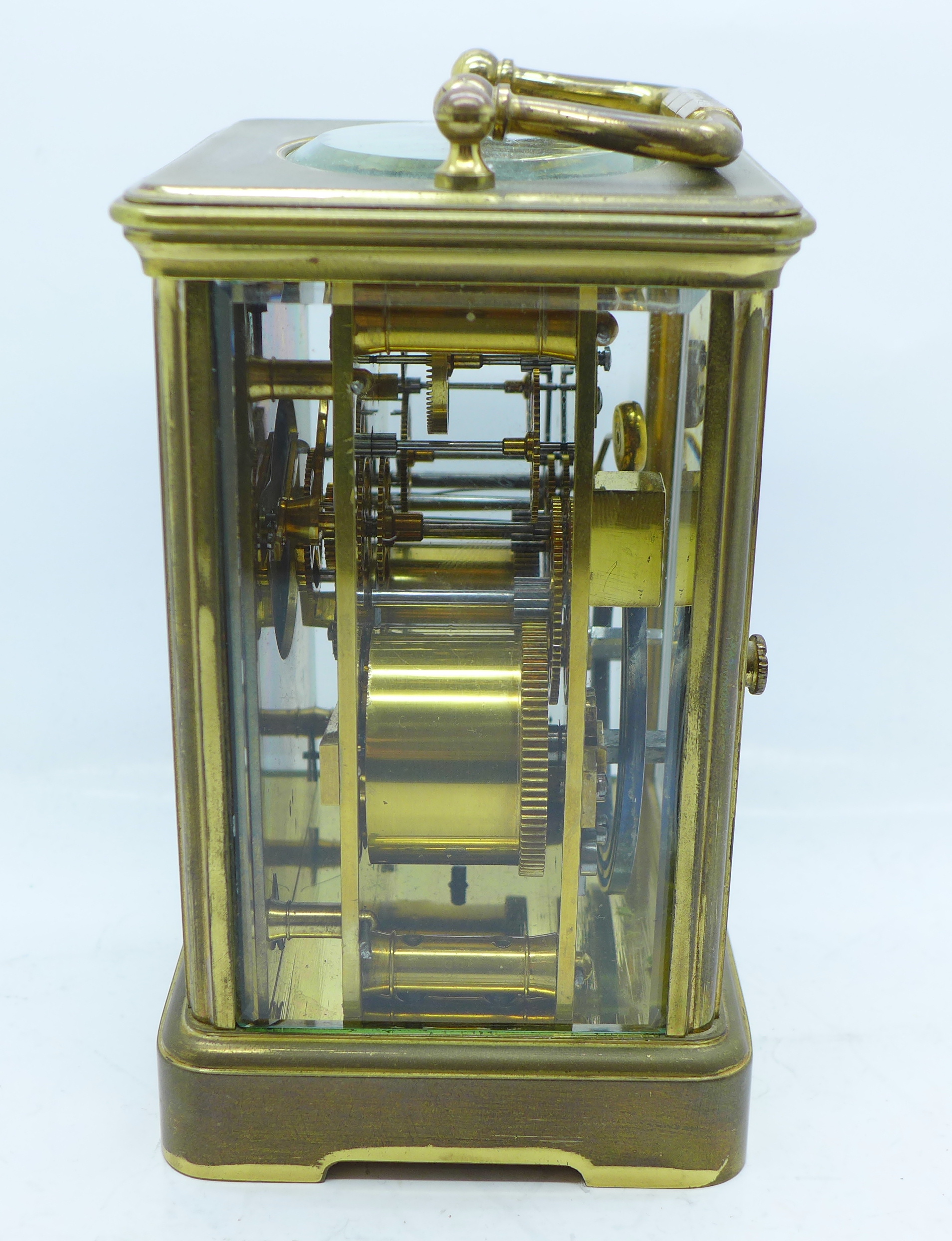 A John Simmons of Cheltenham brass and four glass sided carriage clock, 14. - Image 3 of 7