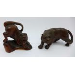 Two tiger netsuke figures,