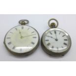 Two lady's silver fob watches,