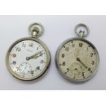 Two military issue pocket watches,