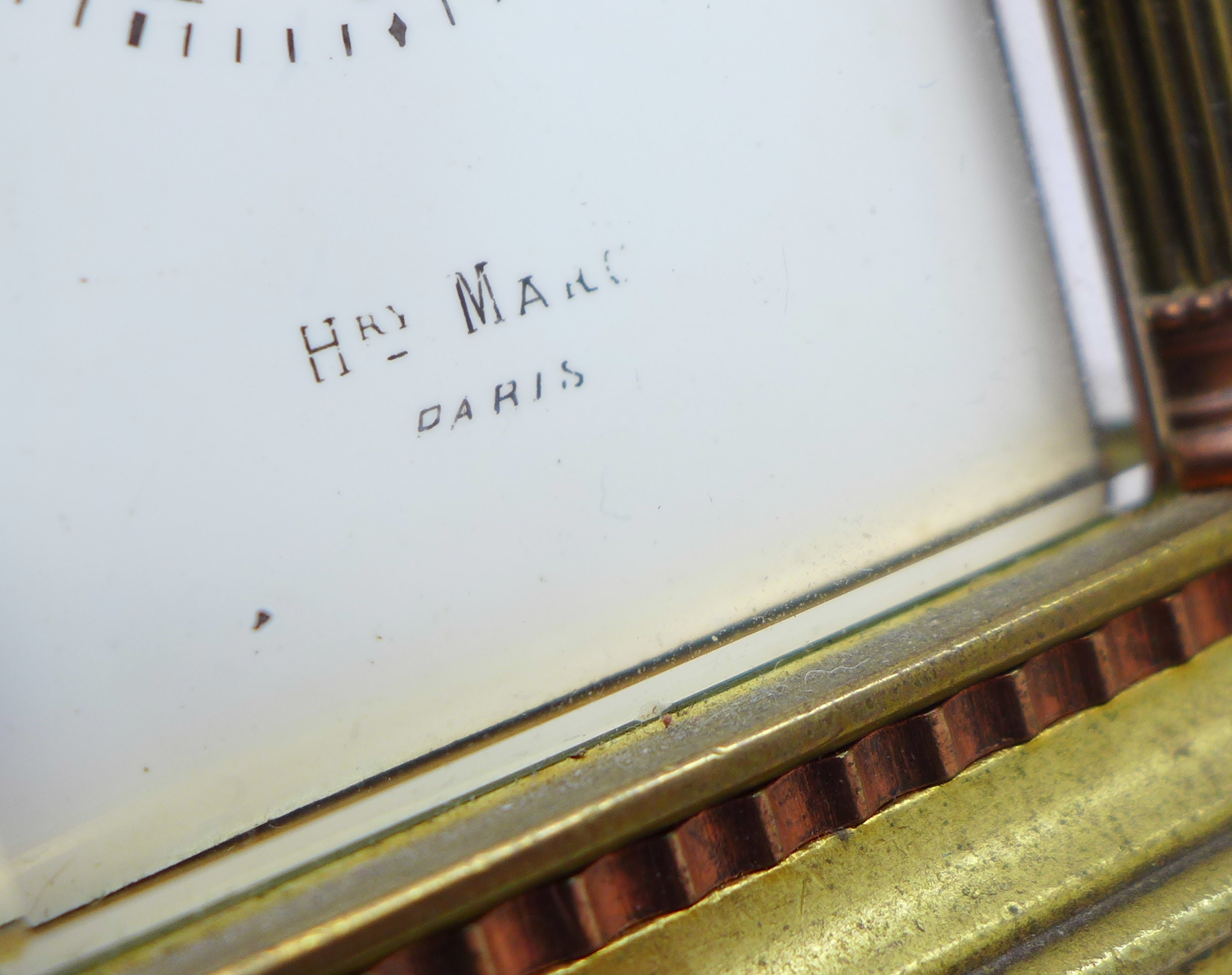 A miniature French brass carriage clock with four Corinthian columns, in brown Morocco leather case, - Image 9 of 9