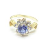 A 9ct gold, tanzanite and white stone ring, 2.