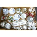 A box of decorative china including Coalport, Royal Worcester, etc.