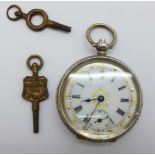 A 800 silver fob watch and two watch keys
