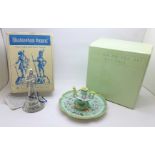 Three miniature tea sets and a military pewter figure