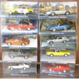 Ten James Bond 007 vehicles in plastic cases