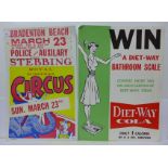 A Diet Way Cola poster and a Royal European Circus poster (card)
