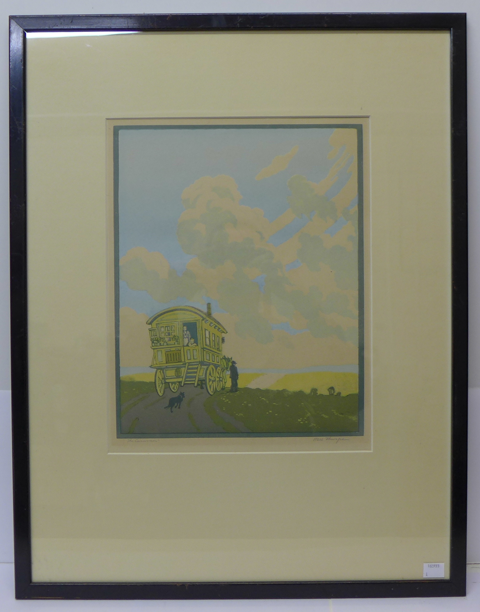 A signed Hall Thorpe colour woodcut print, The Caravan, 36 x 28cms, - Image 2 of 2