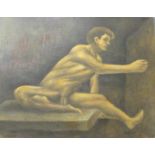 Joseph Smedley, male nude, oil on board, 48 x 62cms,