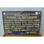 A cast iron London North Eastern railway sign