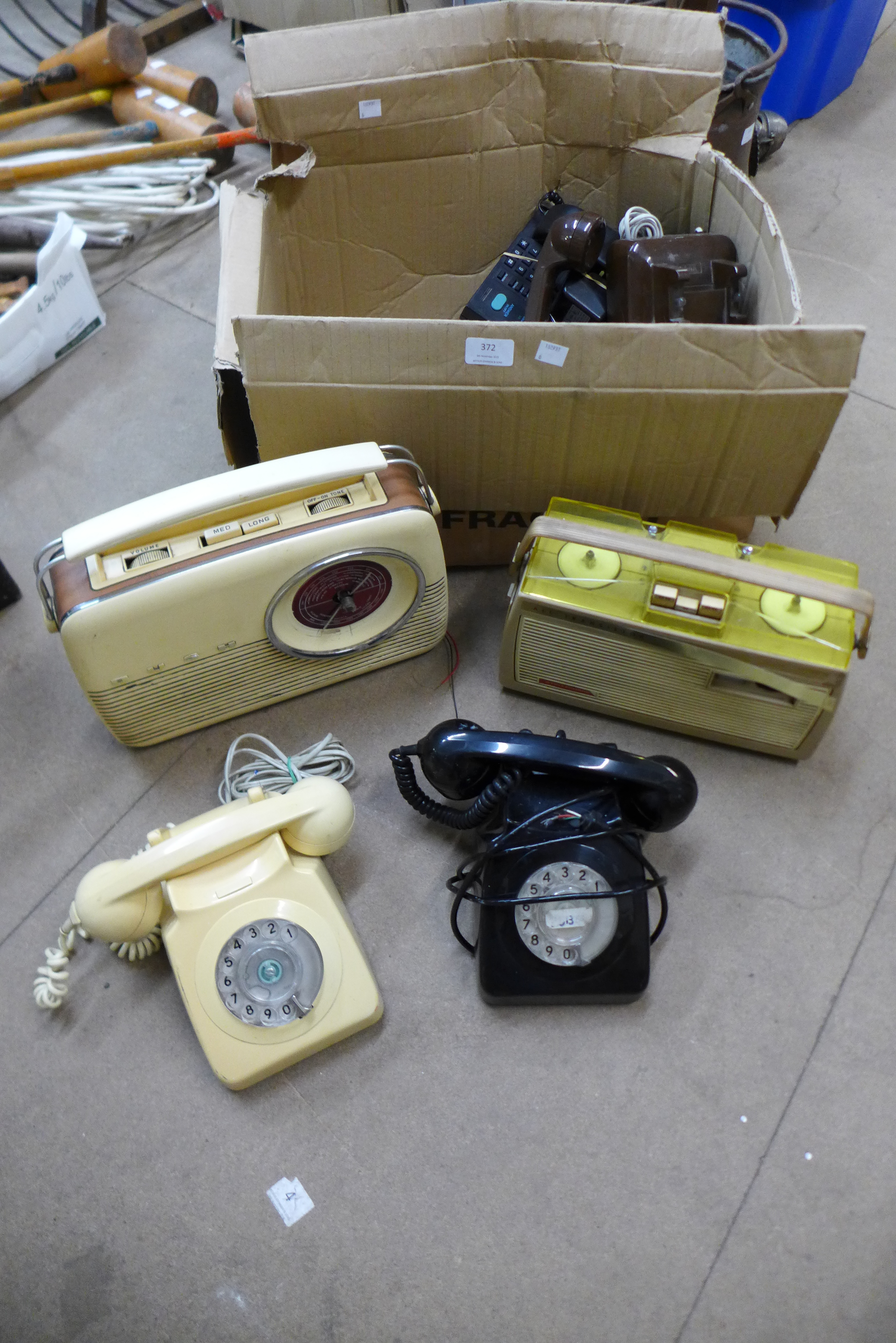 Two vintage radios and assorted vintage and later telephones