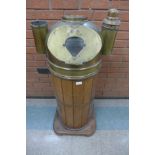 A ship's oak and brass binnacle, the dial marked The Lord Kelvin Compass Card, Compass Adjusters,