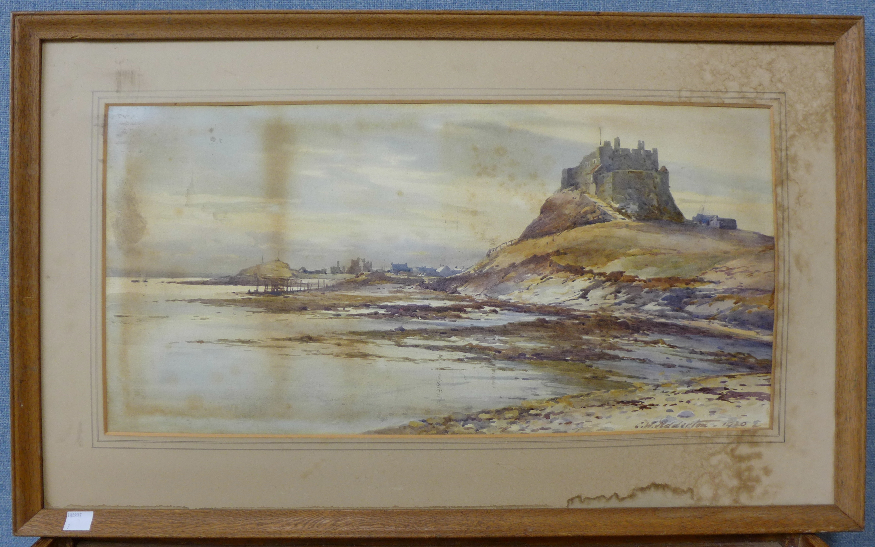 Charles William Adderton, Lindisfarne, watercolour, 29 x 59cms, - Image 2 of 3