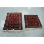 Two Afghan red ground rugs - 80cm x 80cm, 80cm x 100cm