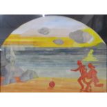 Howard Chambers (Cubist School), beach landscape, gouache,