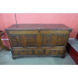 A George III oak and mahogany crossbanded Lancashire chest