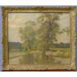 Paul Smyth (Norfolk School), Poplars by a River, Beswick, oil on canvas, 50 x 60cms,
