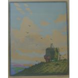 A signed Hall Thorpe colour woodcut print, Haymakers, 36 x 28cms,