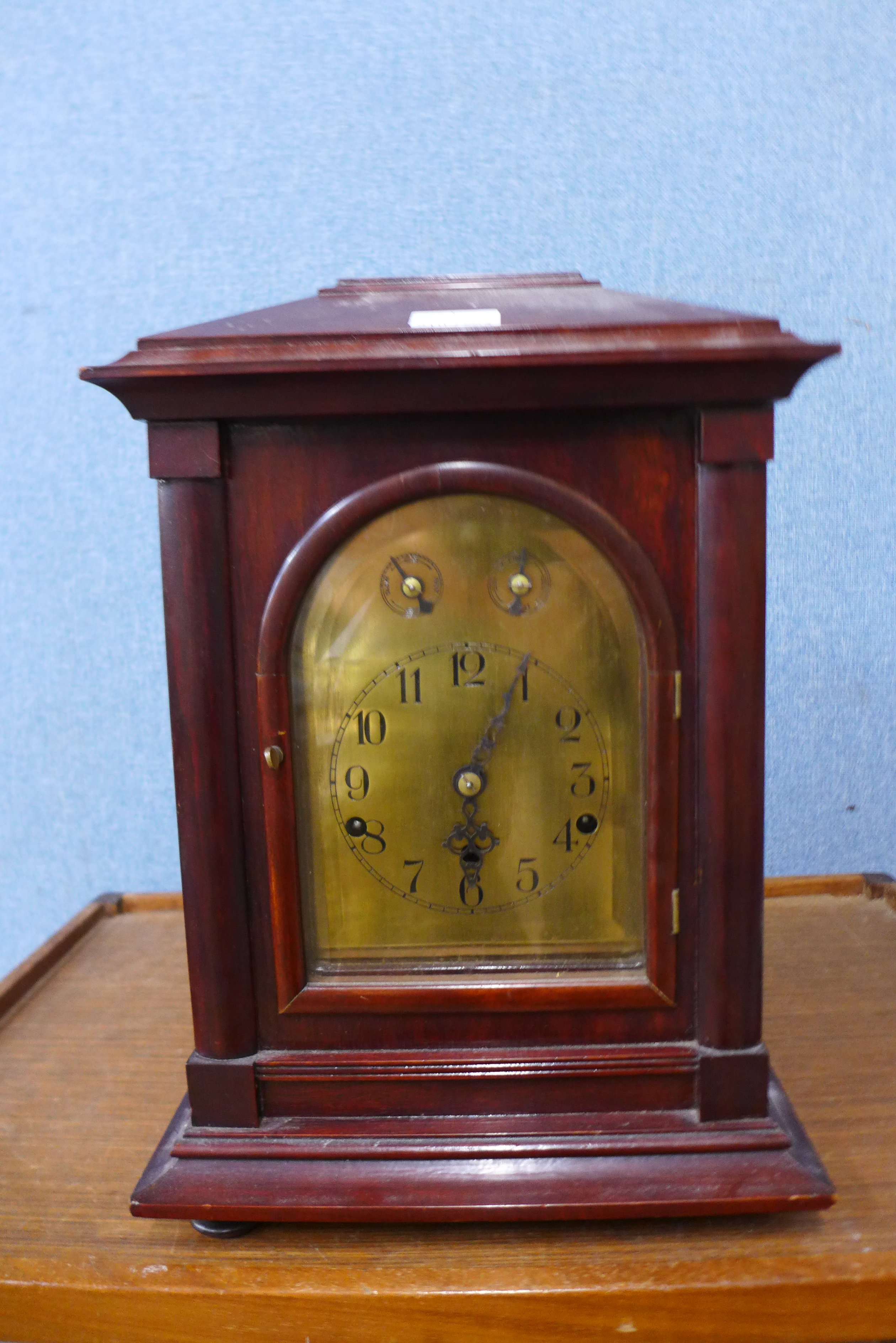 A mahogany cased German bracket clock