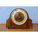 An Art Deco inlaid walnut mantel clock