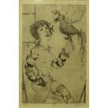 Ed Smith, Harlequin with parrot, limited edition etching,