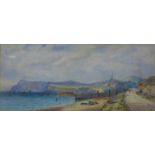 English School, coastal landscape, watercolour, 16 x 38cms,