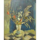 British Modernist School, still life of flowers in a vase, oil on board, indistinctly signed,