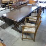 An oak refectory table and six chairs