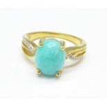 A silver gilt, amazonite and zircon ring,