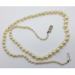 A 9ct gold and diamond set pearl necklace