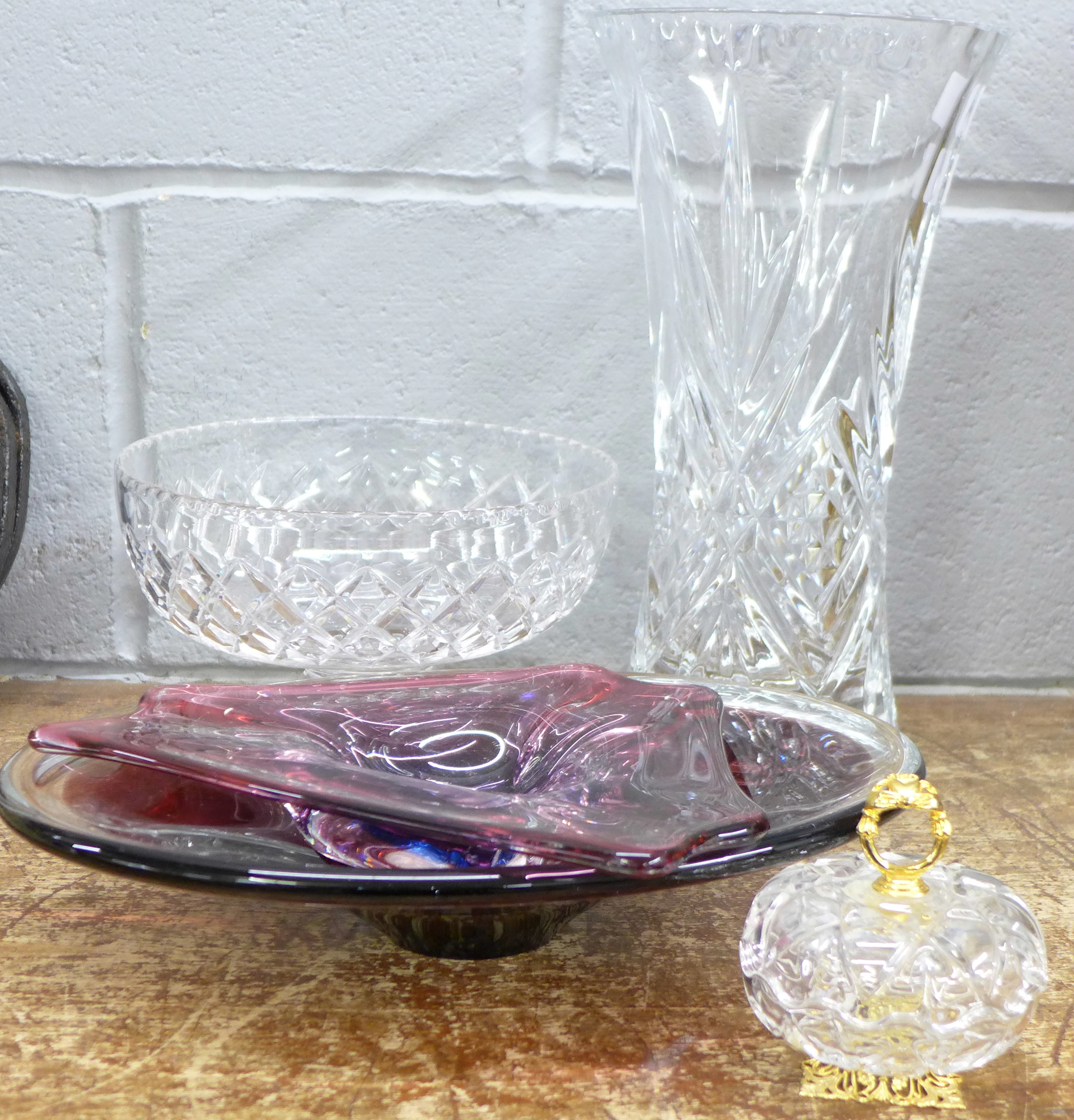 Assorted glass including Stuart crystal bowl, crystal vase, etc.