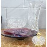 Assorted glass including Stuart crystal bowl, crystal vase, etc.