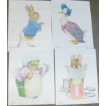 A set of eight colour portraits of Beatrix Potter's Peter Rabbit and friends
