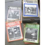 A collection of early 1970's Private Eye magazines