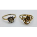 Two 9ct gold rings, 2.