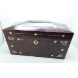 A mother of pearl inlaid caddy,