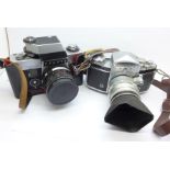 Two Exakta film cameras,