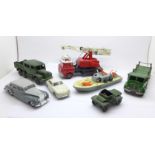 A Dinky Supertoys Foden flatback lorry with chains, a Dinky Toys Rolls-Royce, Artillery Tractor,