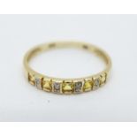 A 9ct gold, citrine and diamond ring, 1g,