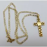 A 9ct gold cross pendant and chain,