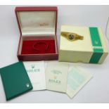 A lady's 18ct gold Rolex Oyster Perpetual Datejust wristwatch with papers and box, 6517,