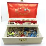 A jewellery box with costume jewellery, 1.