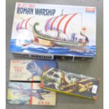 Four model kits including two early Airfix and Hawk,