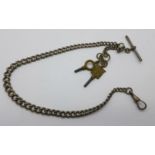 A silver Albert watch chain and two watch keys,