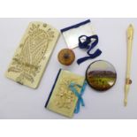 Needlework items including a Dublin Exhibition pin cushion,