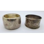 Two silver napkin rings, 65.