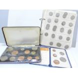 An album of coins, including twenty 1920 to 1946 florins, sixteen half crowns, a coin set,